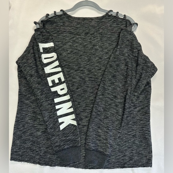 Victoria’s Secret PINK Small Gray Strappy Cold Shoulder Sweatshirt - Picture 3 of 8